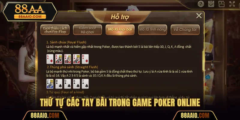 Thứ tự các tay bài trong game Poker online